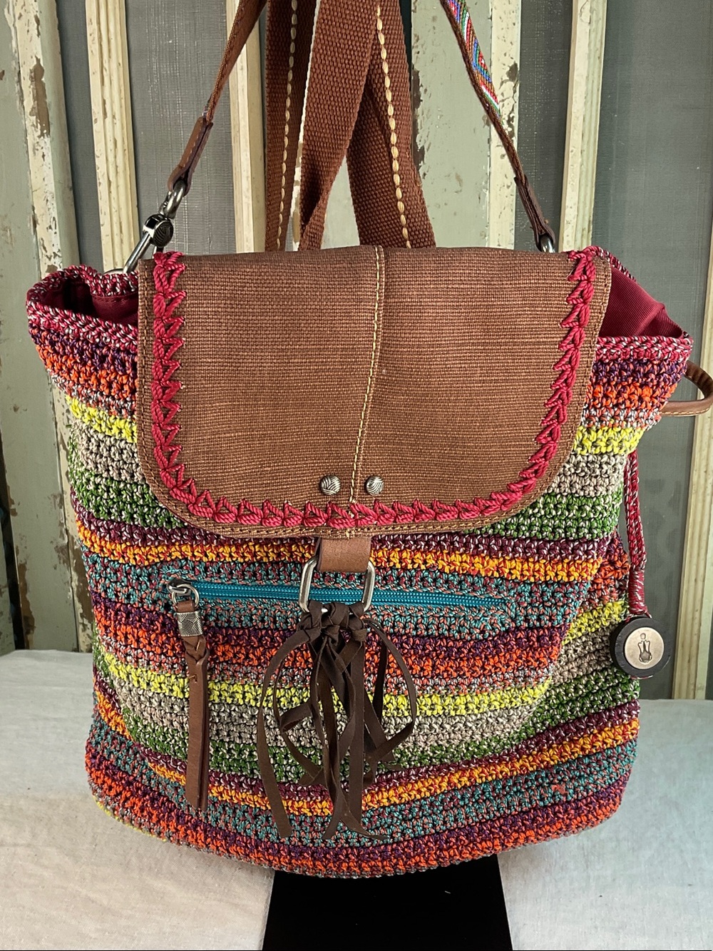 The Sak Avalon Convertible Backpack Rainbow Crochet Boho